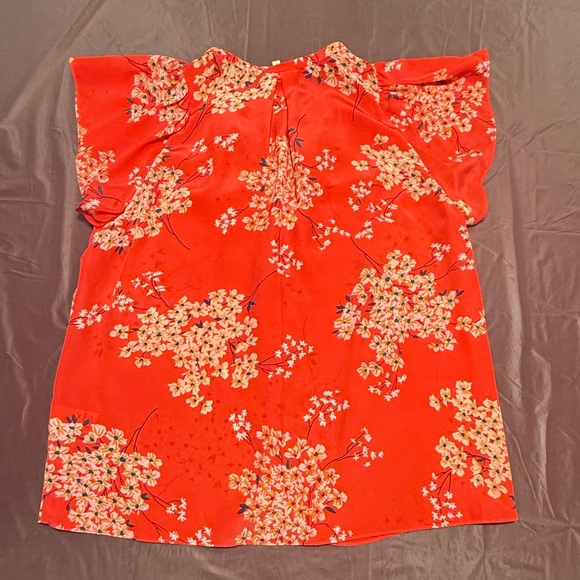 REBECCA TAYLOR Coral Phlox Floral Flutter Silk Blouse Size6/Small MSRP$250 - Picture 11 of 12